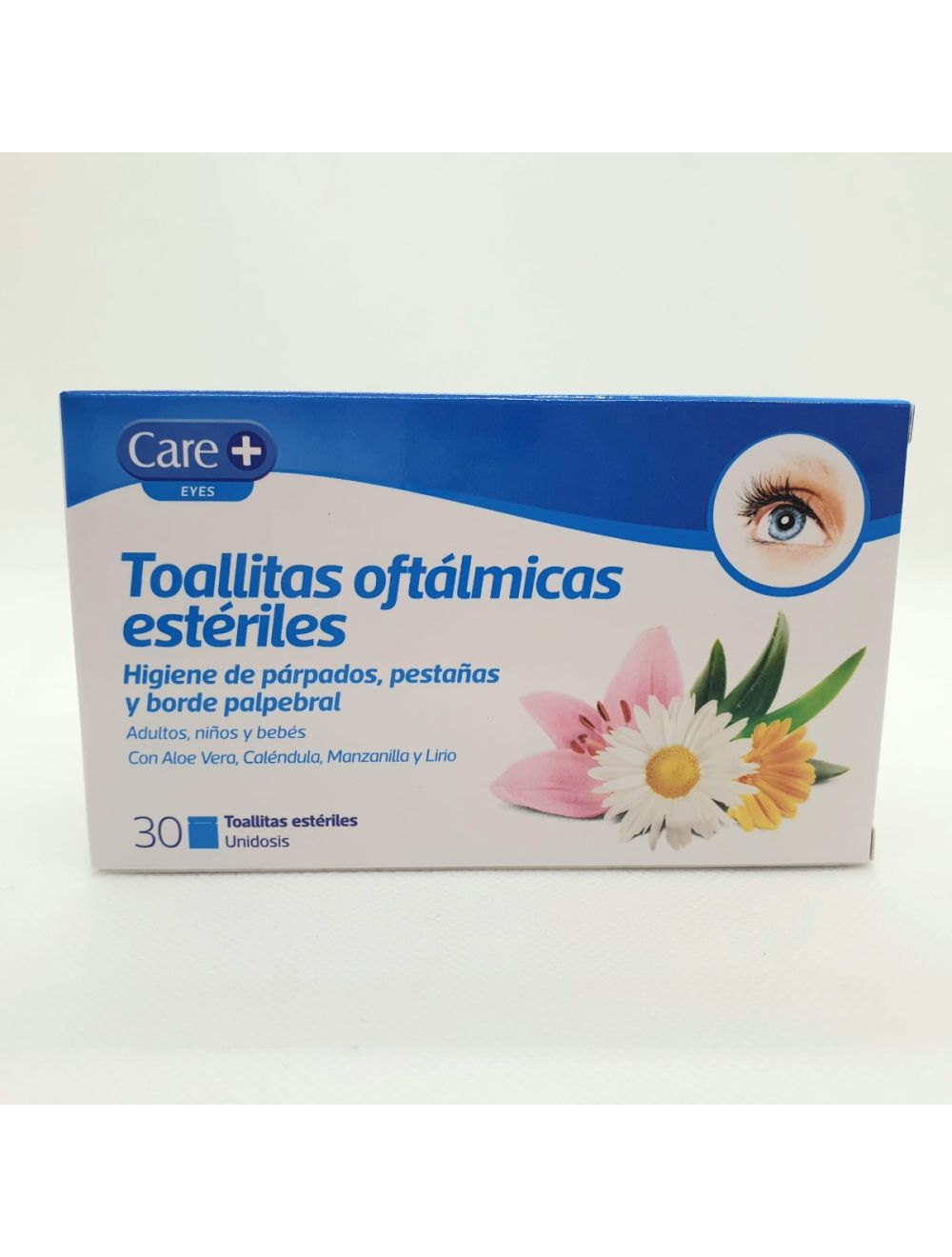 Toallitas oftálmicas para la higiene de párpados. Care+