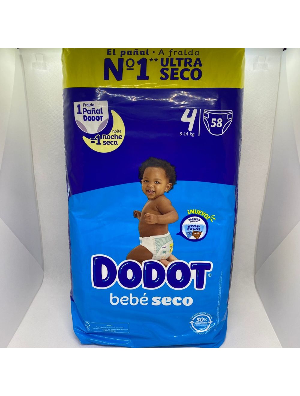 DODOT PAÑAL BEBE SECO (AZUL) TALLA 4 9-14 KG 58 UNIDADES